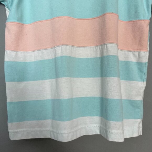 Vintage 80s Shirt Striped FLAWS Pastel Short Sleeves Button Collar Women Retro - Picture 5 of 12